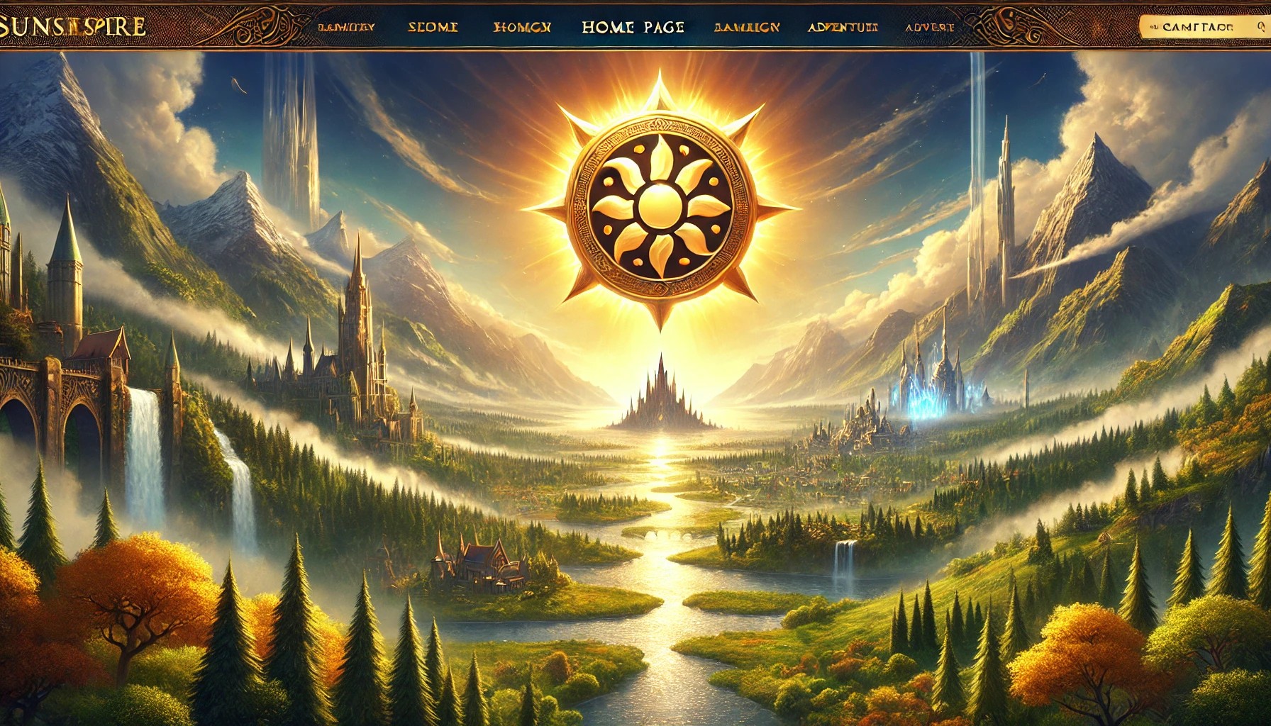 A radiant sun hangs above the kingdoms of Sunspire.